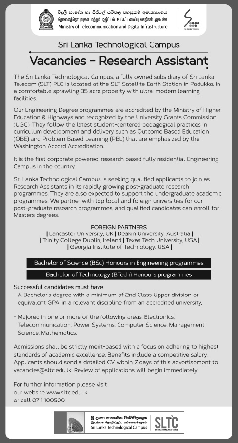 Research Assistant - Sri Lanka Technological Campus